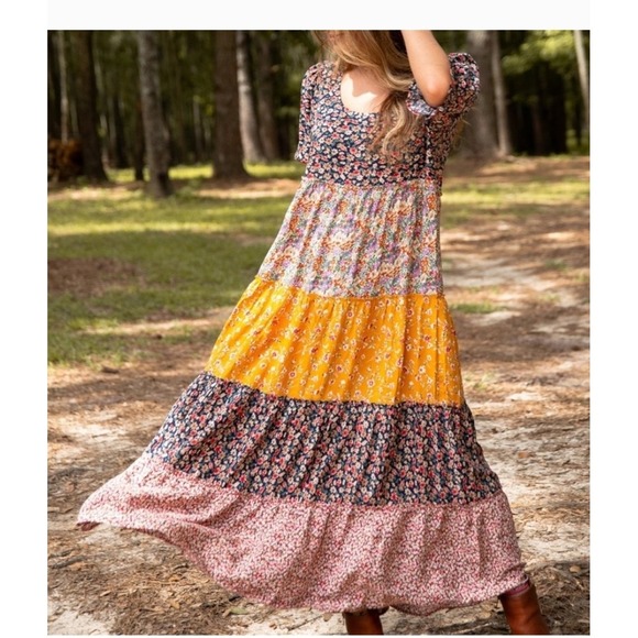 Natural Life Floral Tiered‎ Maxi Dress Cottagecore Bohemian Boho Casual Women - Picture 2 of 8